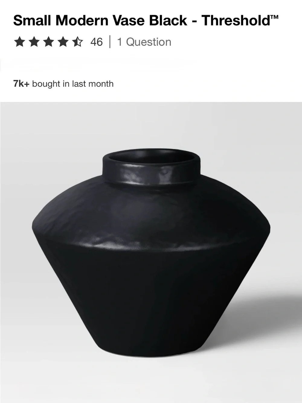 Threshold - Small Modern Vase Black | New